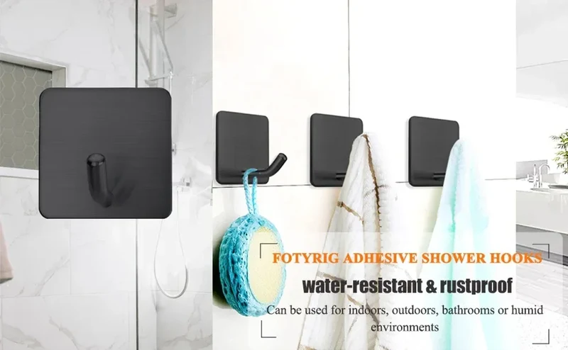 SUS304 Stainless Steel Adhesive Hook Self Adhesive Wall Hooks Hanger Heavy Duty Waterproof Storage Holder Stick on Towel Hooks