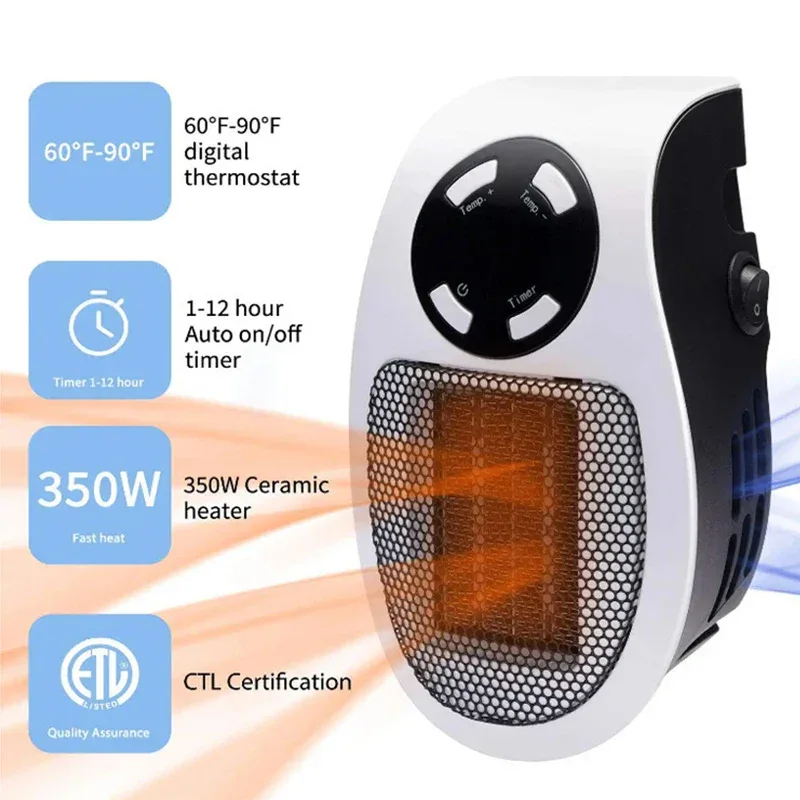 Portable Heater Electric Heater Plug in Wall Room Heater Home Appliance Heating Stove Mini Radiator Remote Hand Warmer Machine