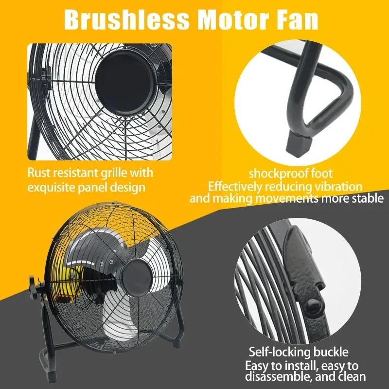 12 Inch Floor Electric Fan Household Commercial Industrial Floor Fan For Bosch For Makita For Milwaukee 18V 20V Li-ion Battery