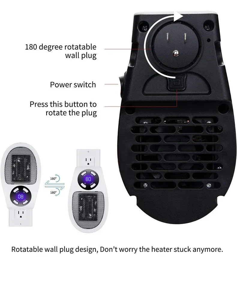 Portable Heater Electric Heater Plug in Wall Room Heater Home Appliance Heating Stove Mini Radiator Remote Hand Warmer Machine