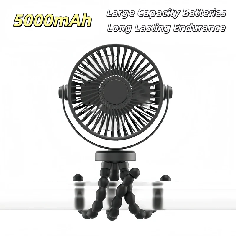 Mini Portable Stroller Fan,3 Speed Rechargeable,360° Rotate Flexible Tripod Better Cooling for Car Seat Crib Treadmill 5000mAh