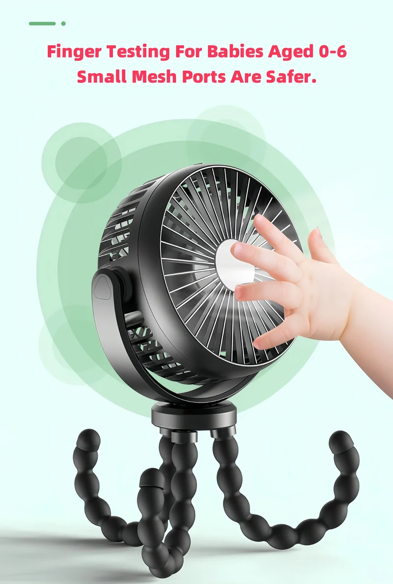 Mini Portable Stroller Fan,3 Speed Rechargeable,360° Rotate Flexible Tripod Better Cooling for Car Seat Crib Treadmill 5000mAh