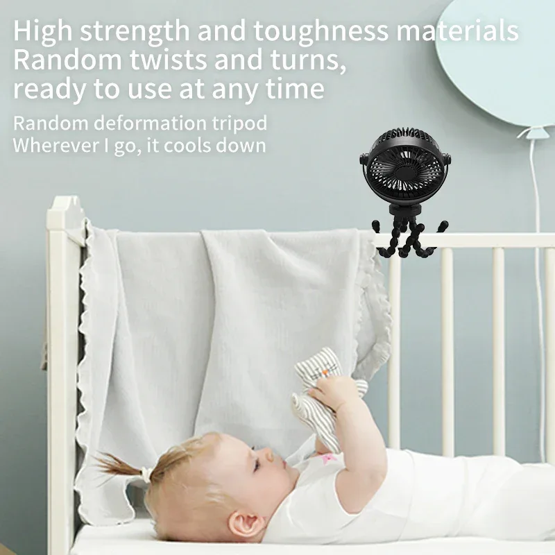 Mini Portable Stroller Fan,3 Speed Rechargeable,360° Rotate Flexible Tripod Better Cooling for Car Seat Crib Treadmill 5000mAh