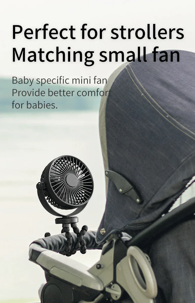 Mini Portable Stroller Fan,3 Speed Rechargeable,360° Rotate Flexible Tripod Better Cooling for Car Seat Crib Treadmill 5000mAh