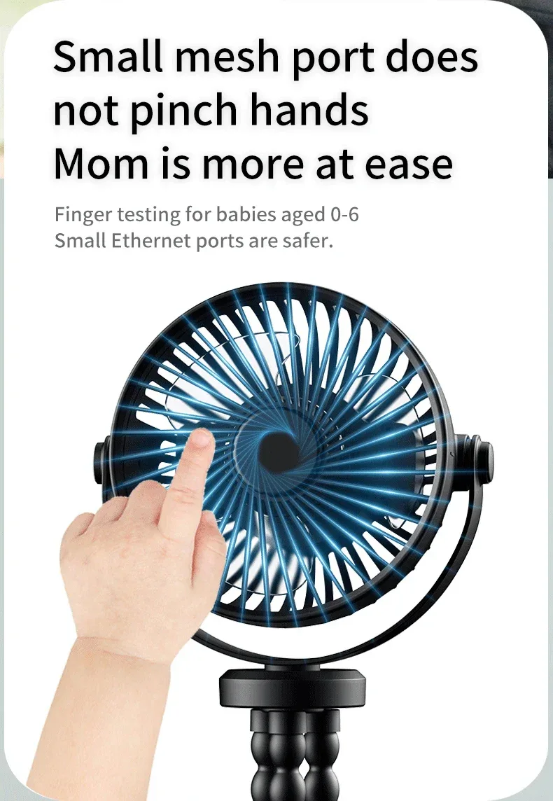 Mini Portable Stroller Fan,3 Speed Rechargeable,360° Rotate Flexible Tripod Better Cooling for Car Seat Crib Treadmill 5000mAh