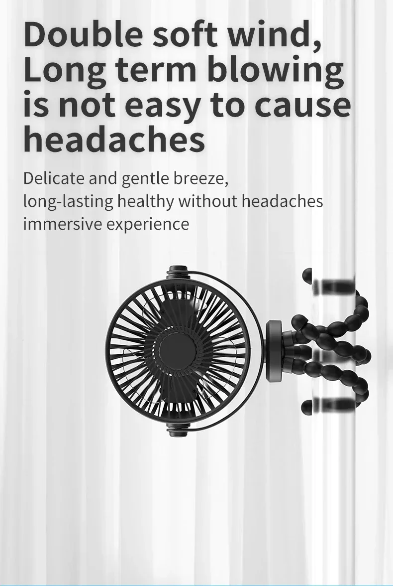 Mini Portable Stroller Fan,3 Speed Rechargeable,360° Rotate Flexible Tripod Better Cooling for Car Seat Crib Treadmill 5000mAh