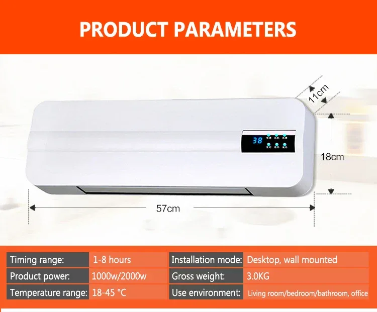 DMWD Wall-mounted remote control heater air warmer home room energy saving heating fan bathroom heating air radiator convector