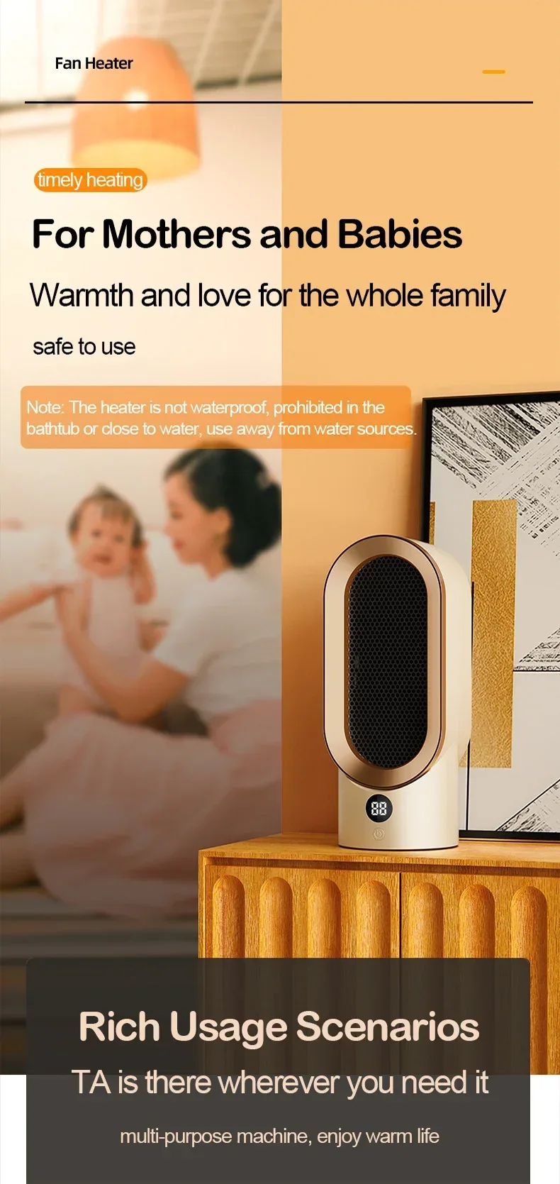 PTC heater, household heater, small electric heater, small sun desktop heater, ceramic hot air fan, European/American standard
