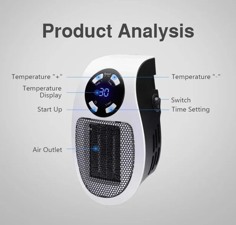Remote Heater 500W Heater Portable Electric Heater Plug-in Wall Mounted Room Heater Home Appliance Heating Stove Mini Radiator