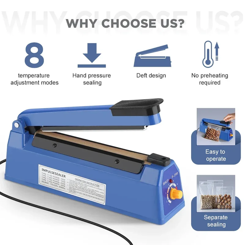 280/200mm 110/220V Heat Seal Machine Household Impulse Vacuum & Power Suction Food Meat Plastic Bag Sealer Kitchen Fruit Storage