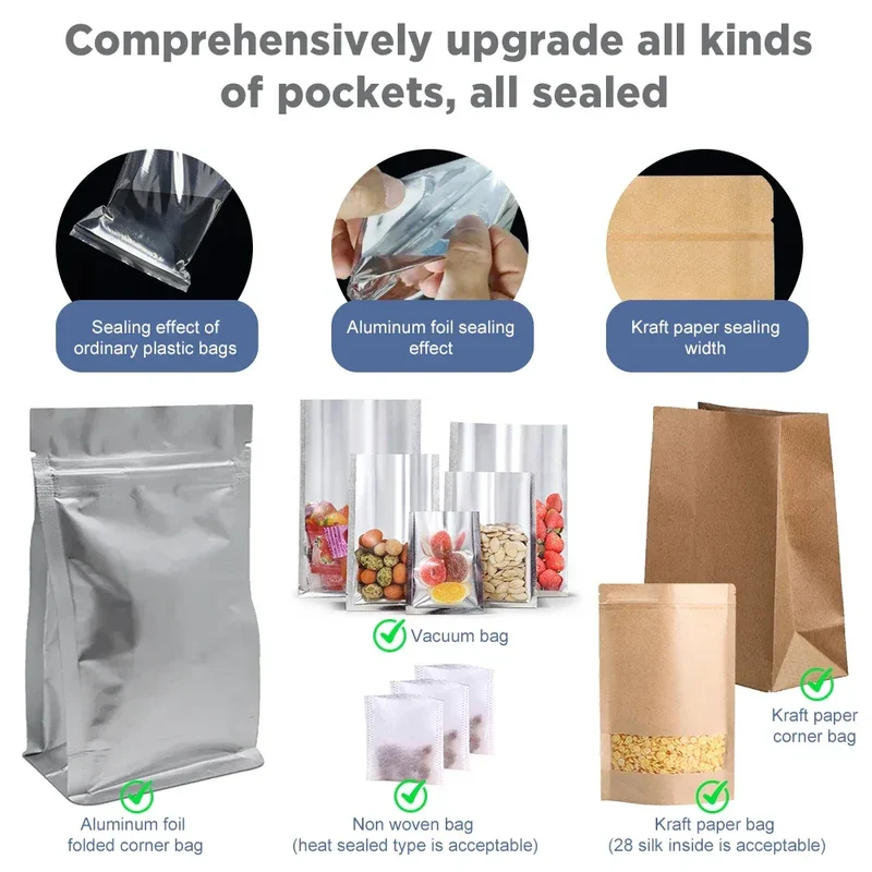 280/200mm 110/220V Heat Seal Machine Household Impulse Vacuum & Power Suction Food Meat Plastic Bag Sealer Kitchen Fruit Storage
