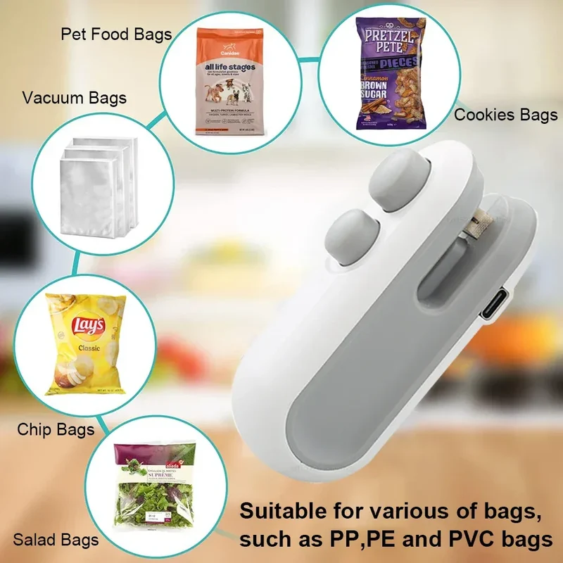 Mini Sealing Machine 2IN1 Heat Sealer Storage Bag Package Plastic Food Sealer USB Rechargable Clip Bag Handheld Food Heat Sealer