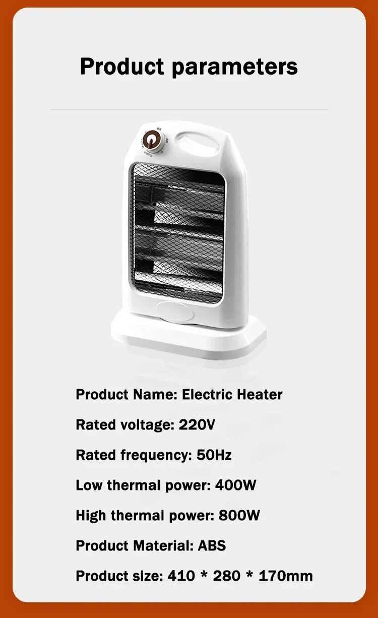 DMWD Electric Heater Portable Quartz Tube Heating Machine Bedroom Office Small Sun Heater Winter Warmer Thermal Heating Radiator