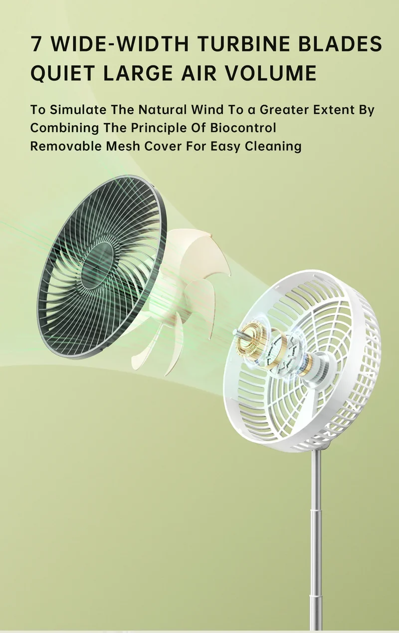 Portable Oscillating Standing Fan with Remote Controller Foldable Desk Fan Rechargeable Battery Powered Pedestal Fan for Camping