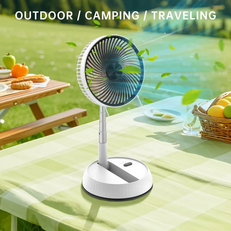 Portable Oscillating Standing Fan with Remote Controller Foldable Desk Fan Rechargeable Battery Powered Pedestal Fan for Camping
