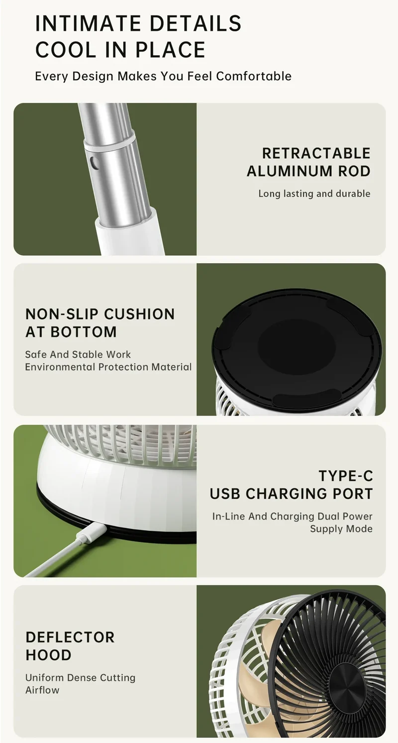Portable Oscillating Standing Fan with Remote Controller Foldable Desk Fan Rechargeable Battery Powered Pedestal Fan for Camping