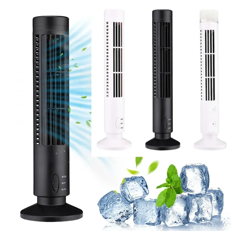 2.5W 38CM/33CM LED Tower Fan No Leaf 2 Gear Speed Stand Up Tower Fan Portable Electric Floor Fan for Living Room Bedroom Office