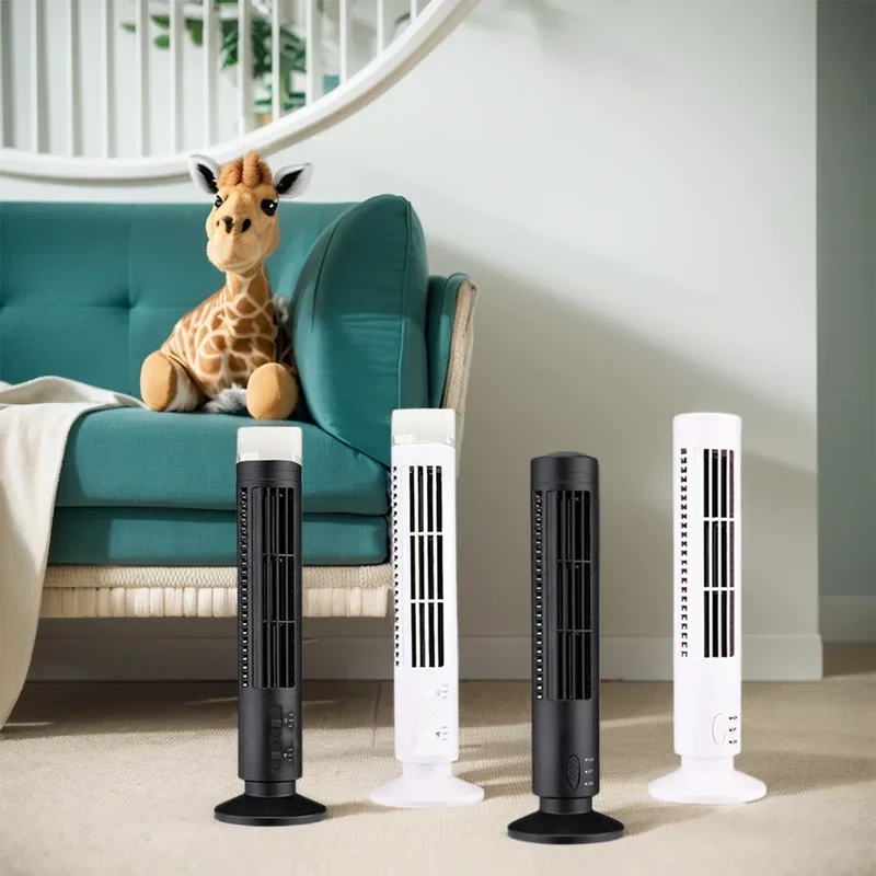 2.5W 38CM/33CM LED Tower Fan No Leaf 2 Gear Speed Stand Up Tower Fan Portable Electric Floor Fan for Living Room Bedroom Office