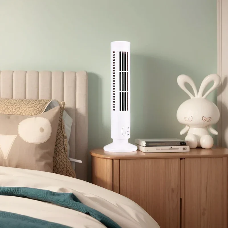 2.5W 38CM/33CM LED Tower Fan No Leaf 2 Gear Speed Stand Up Tower Fan Portable Electric Floor Fan for Living Room Bedroom Office