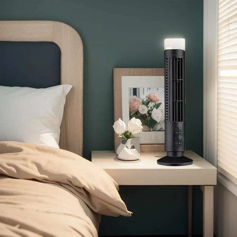 2.5W 38CM/33CM LED Tower Fan No Leaf 2 Gear Speed Stand Up Tower Fan Portable Electric Floor Fan for Living Room Bedroom Office