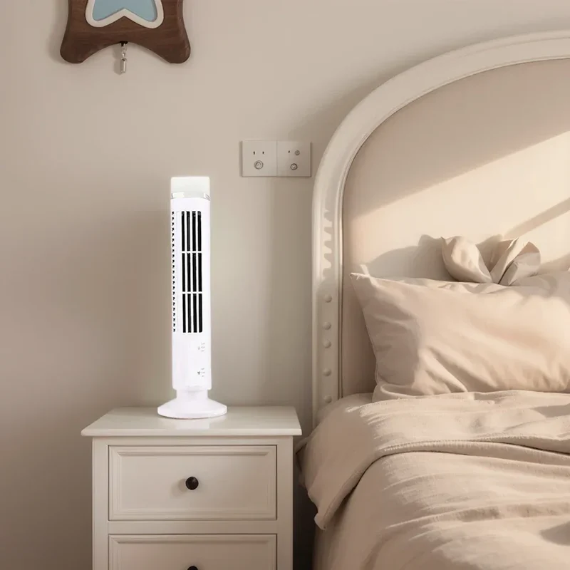 2.5W 38CM/33CM LED Tower Fan No Leaf 2 Gear Speed Stand Up Tower Fan Portable Electric Floor Fan for Living Room Bedroom Office