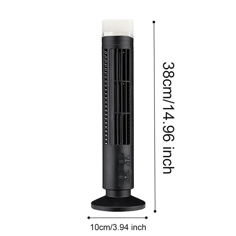 2.5W 38CM/33CM LED Tower Fan No Leaf 2 Gear Speed Stand Up Tower Fan Portable Electric Floor Fan for Living Room Bedroom Office