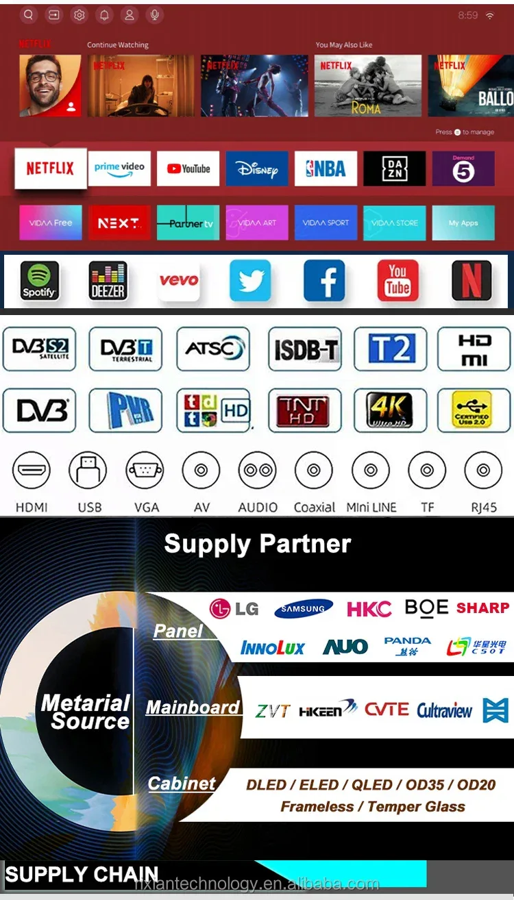 Guangzhou 43 Inch Smart Tv 30 43 50 55 65 Inches 1080 4k Uhd Video Android Wifi Smart LED TVs Television