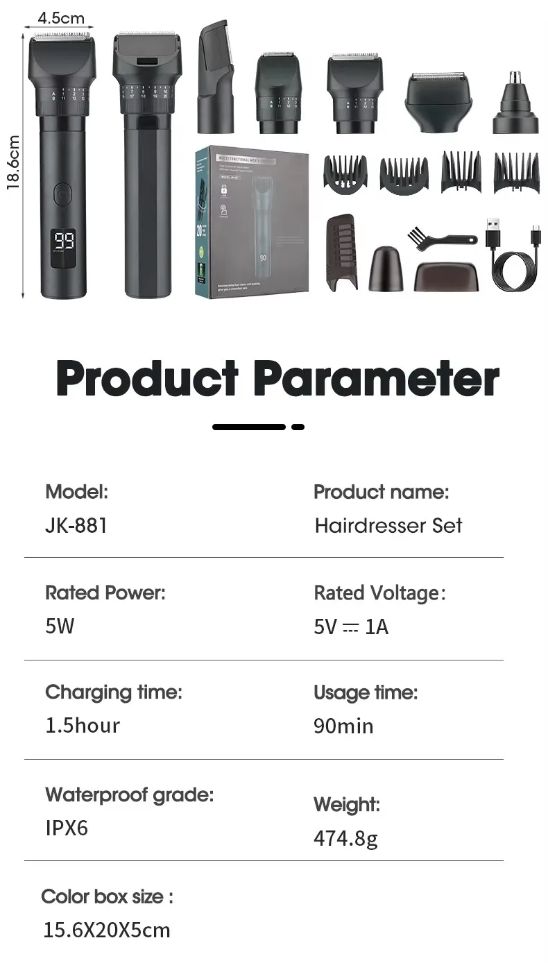 New Xiaomi IPX6 Waterproof Body Beard Hair Trimmer for Men 5 IN 1 Rechargeable Cordless Electric Razor Hair Clipper Shaver