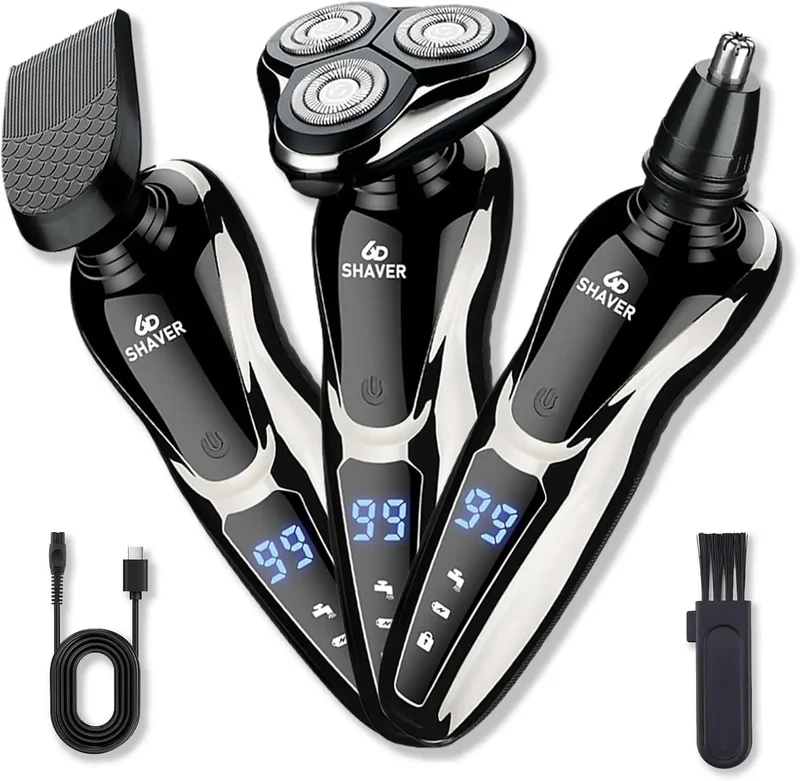 Rechargeable Electric Shaver for Men All in One Trimmer Set with Nose Trimmer Sideburns Trimmer Face Cleaning Brush