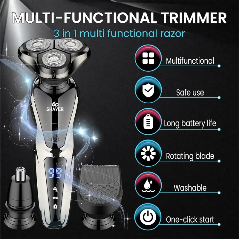 Rechargeable Electric Shaver for Men All in One Trimmer Set with Nose Trimmer Sideburns Trimmer Face Cleaning Brush