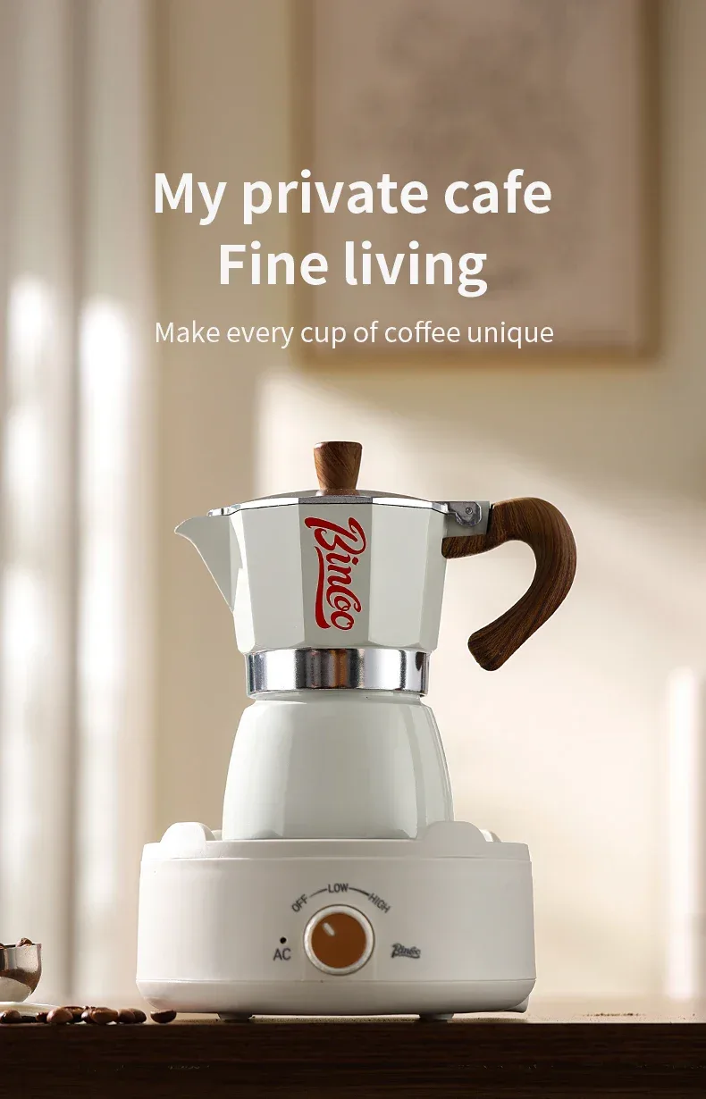 Bincoo Coffee Moka Pot Set with Electric Heating Plate for Home Use Small Espresso Extraction Machine Complete Brewing Kit