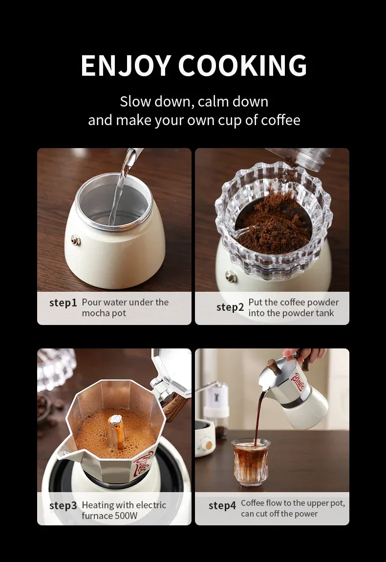 Bincoo Coffee Moka Pot Set with Electric Heating Plate for Home Use Small Espresso Extraction Machine Complete Brewing Kit