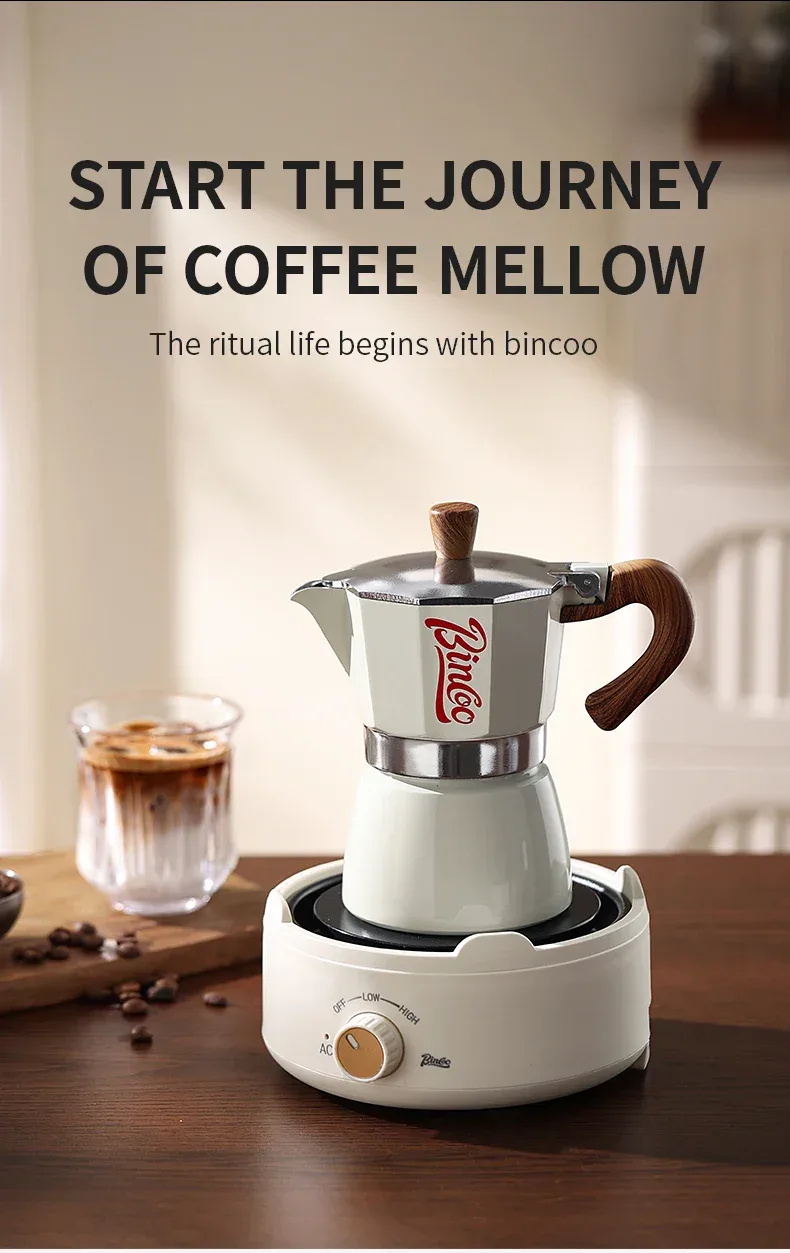 Bincoo Coffee Moka Pot Set with Electric Heating Plate for Home Use Small Espresso Extraction Machine Complete Brewing Kit