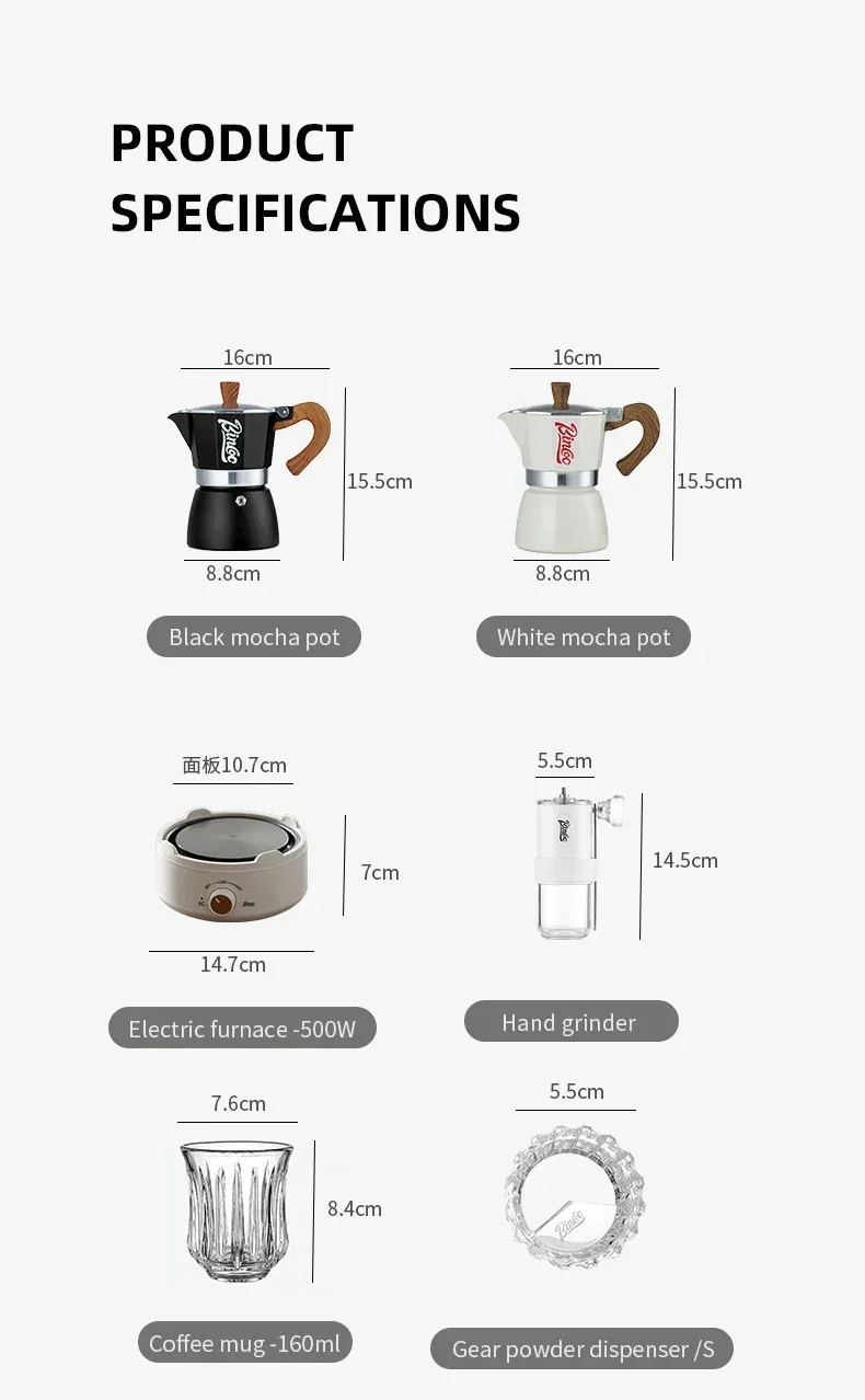 Bincoo Coffee Moka Pot Set with Electric Heating Plate for Home Use Small Espresso Extraction Machine Complete Brewing Kit