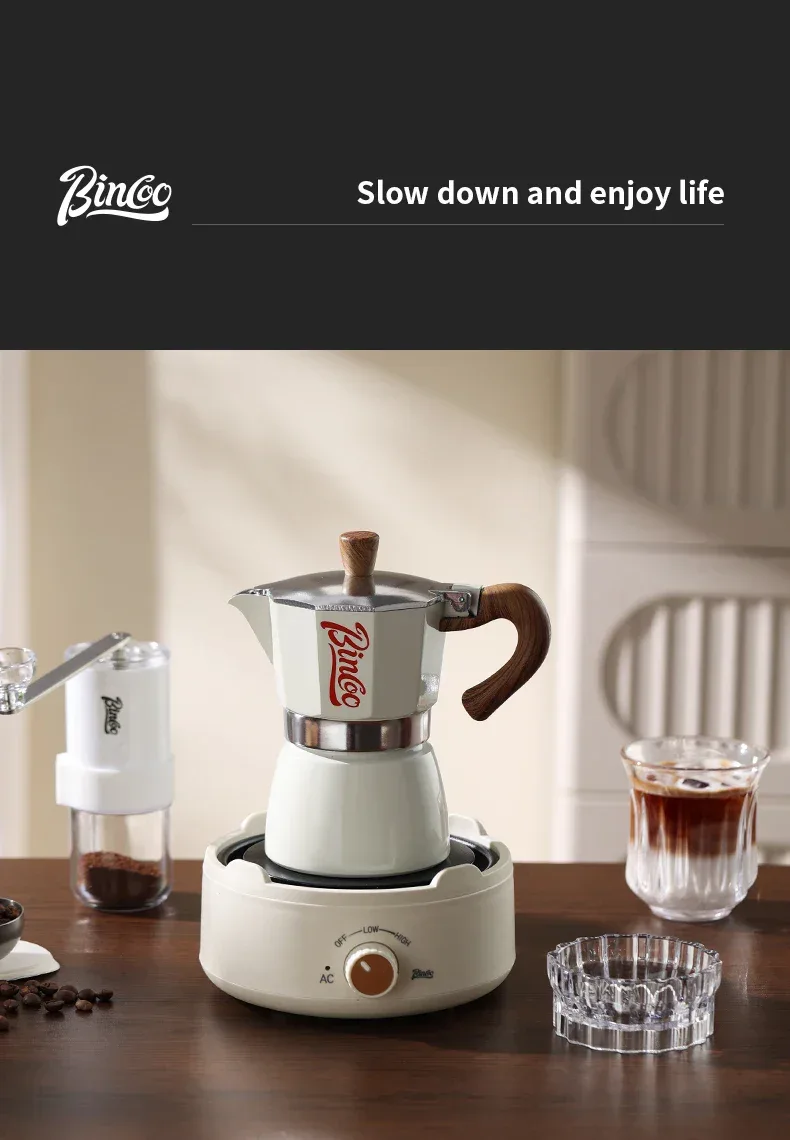 Bincoo Coffee Moka Pot Set with Electric Heating Plate for Home Use Small Espresso Extraction Machine Complete Brewing Kit