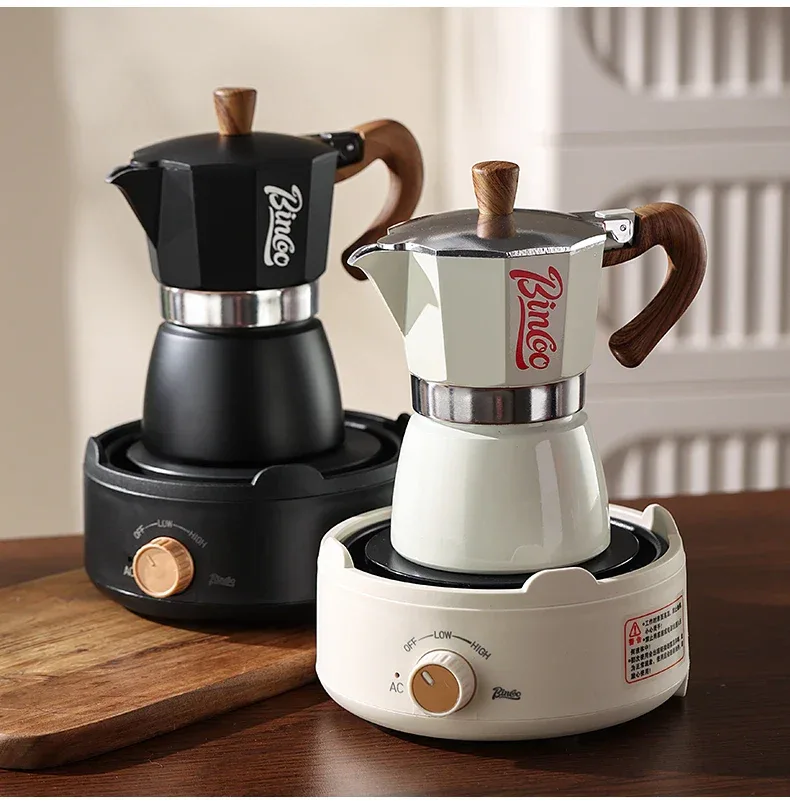 Bincoo Coffee Moka Pot Set with Electric Heating Plate for Home Use Small Espresso Extraction Machine Complete Brewing Kit