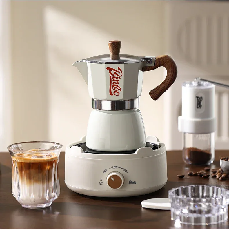 Bincoo Coffee Moka Pot Set with Electric Heating Plate for Home Use Small Espresso Extraction Machine Complete Brewing Kit