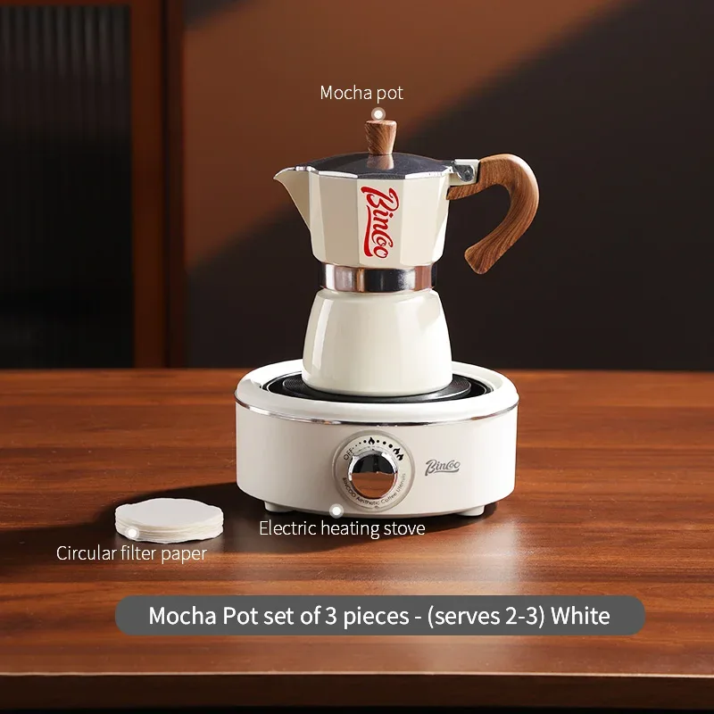 Bincoo Coffee Moka Pot Set with Electric Heating Plate for Home Use Small Espresso Extraction Machine Complete Brewing Kit