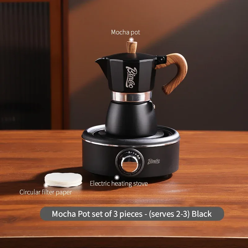Bincoo Coffee Moka Pot Set with Electric Heating Plate for Home Use Small Espresso Extraction Machine Complete Brewing Kit