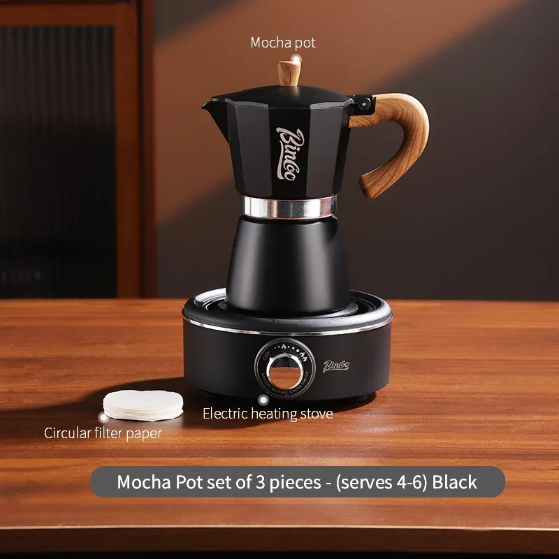 Bincoo Coffee Moka Pot Set with Electric Heating Plate for Home Use Small Espresso Extraction Machine Complete Brewing Kit