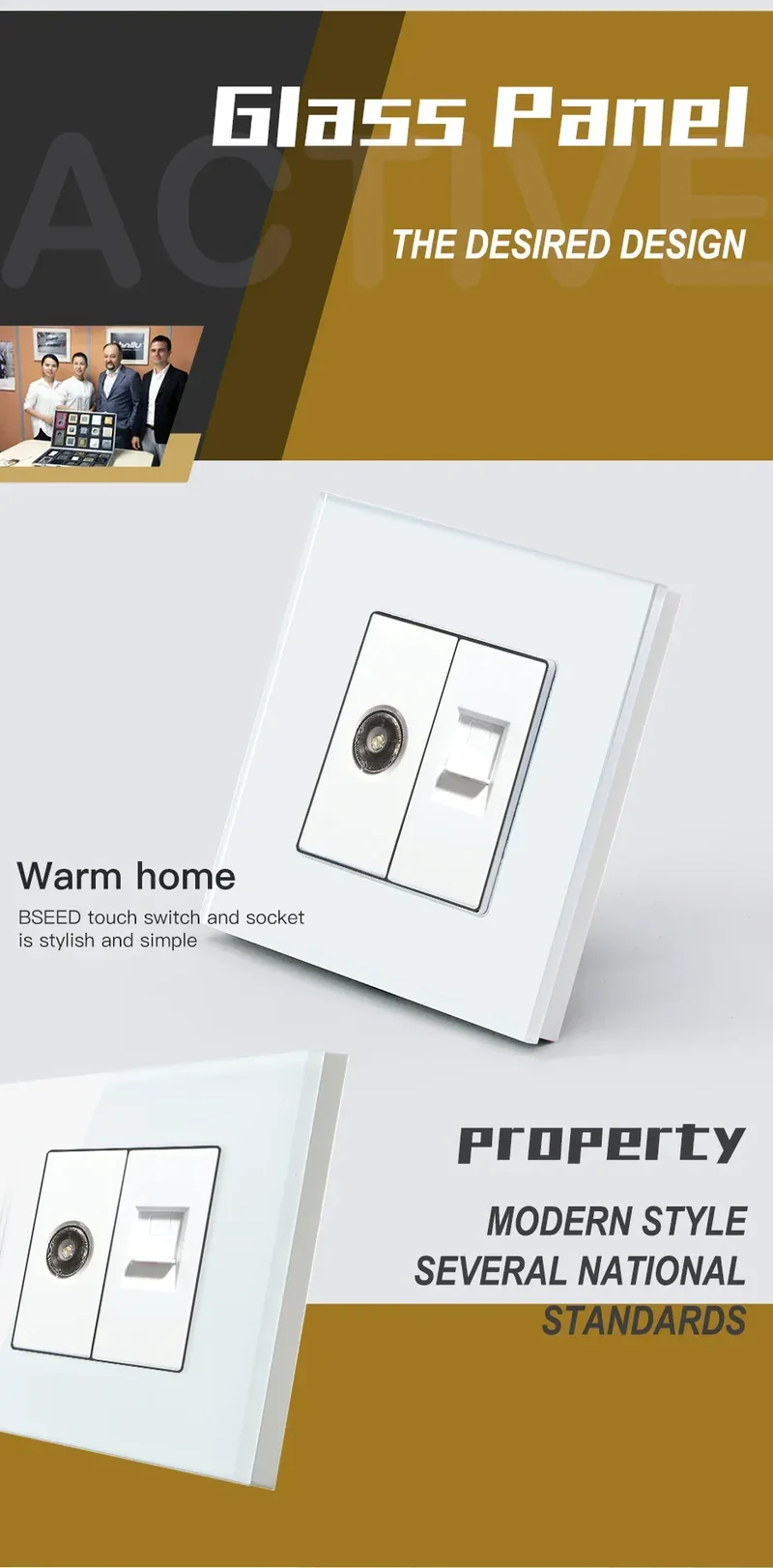 BSEED Single TV CAT5 Internet Socket Double EU Power Socket Triple Germany With RJ45 Television Wall Sockets Glass Frame