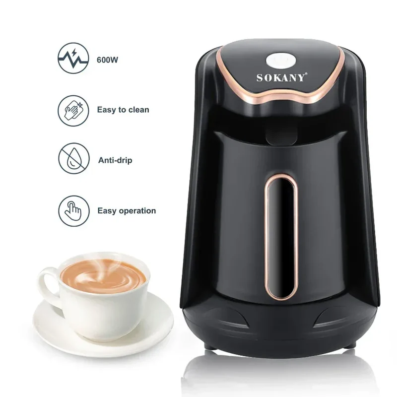 SOKANY Electric Turkish Coffee Maker Machine with 250ml/1 Cup Coffee Pot Single Serve Espresso Maker 600W Heating Coffee