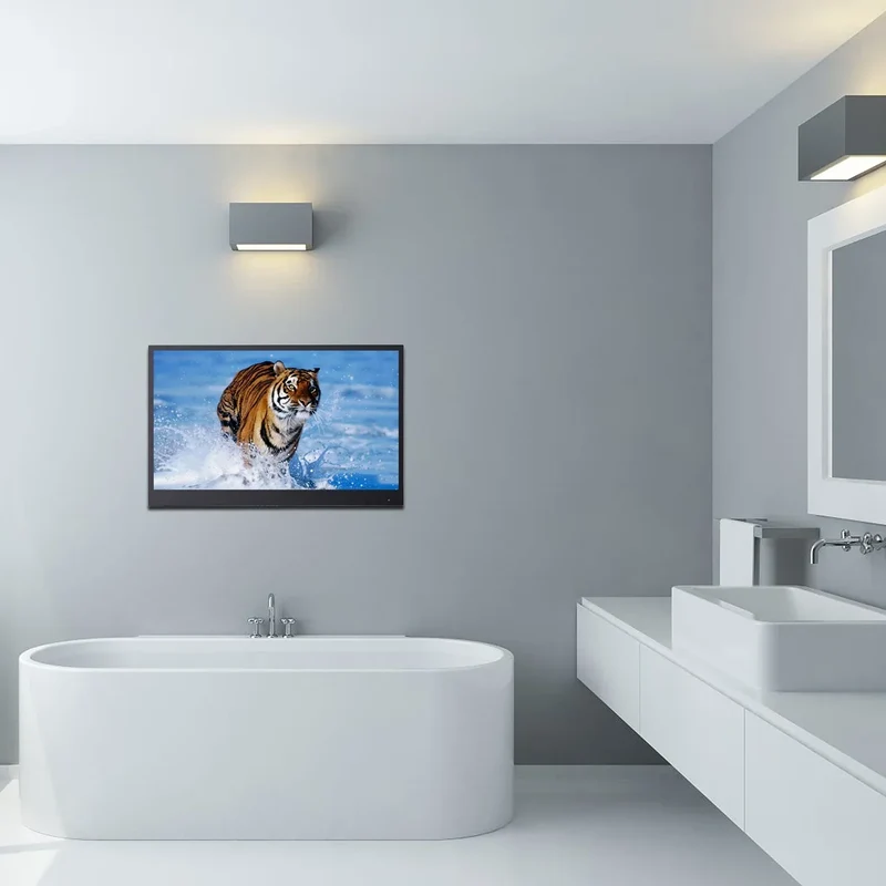 Souria 22.1 inches Smart Black Color Waterproof Bathroom LED TV for Luxury Hotel SPA Kitchen TV Bluetooth Android New