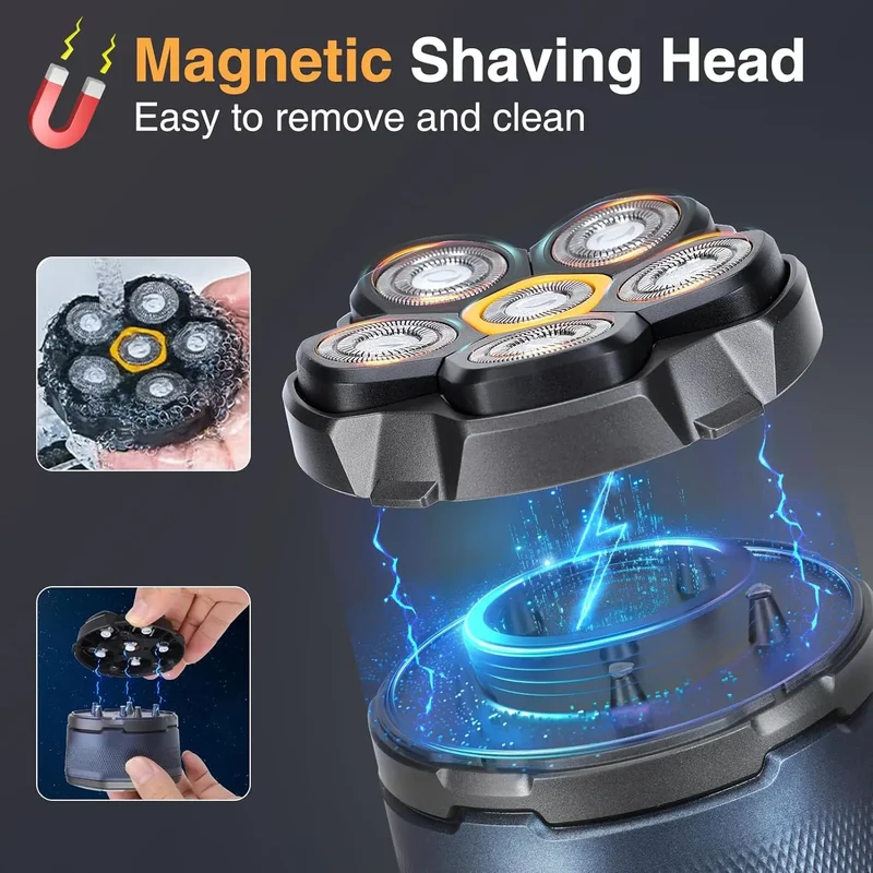 Electric Head Shavers for Bald Men 6D Magnetic Razor Hair Trimmer Rechargeable LED Display Waterproof Beard Shavers Hair Cutting