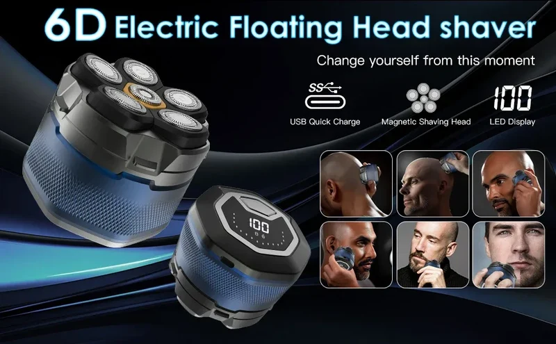 Electric Head Shavers for Bald Men 6D Magnetic Razor Hair Trimmer Rechargeable LED Display Waterproof Beard Shavers Hair Cutting