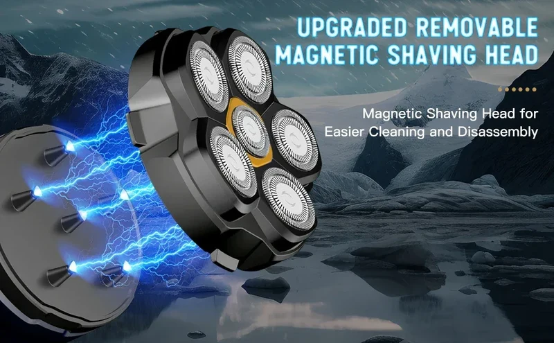 Electric Head Shavers for Bald Men 6D Magnetic Razor Hair Trimmer Rechargeable LED Display Waterproof Beard Shavers Hair Cutting