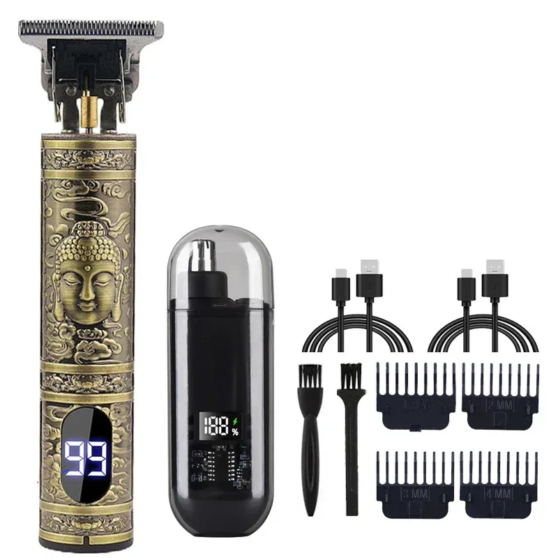 T9 Vintage Men's Electric Hair Clipper Beard Trimmer/Rechargeable Hair Cutting Machine With Nose Hair Trimmer Kit Boyfriend Gift