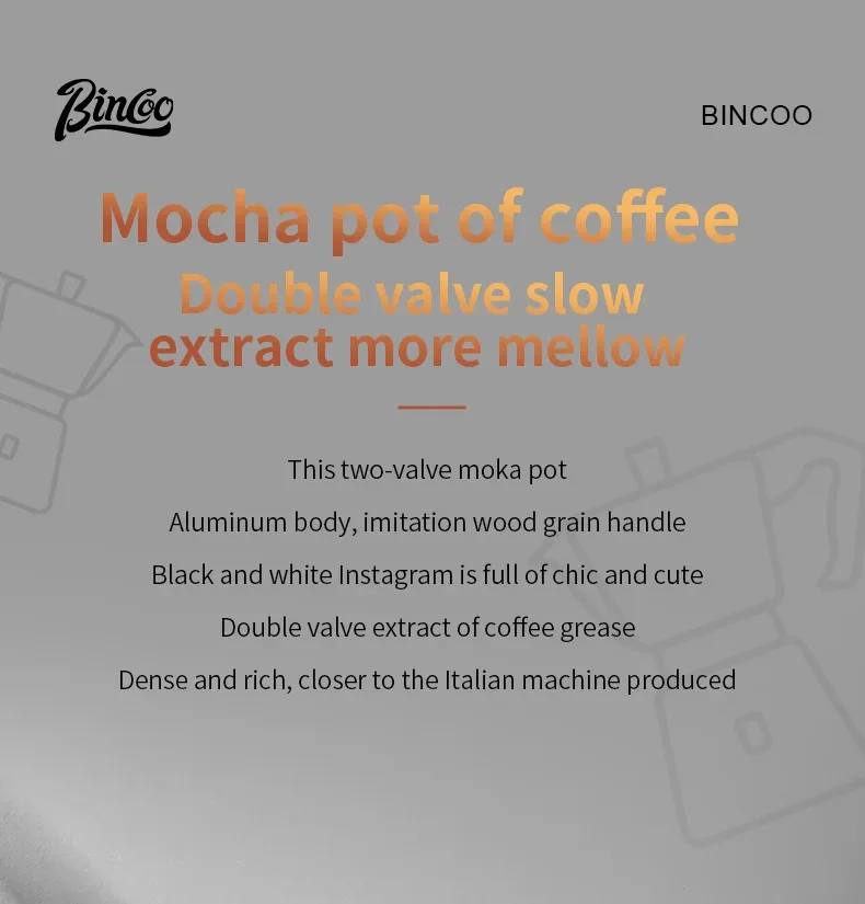 Bincoo Dual Valve Moka Pot Espresso Maker Mocha Pot Brewed Coffee Pot 220V Electric Stove Concentrated Extraction Barista Tools