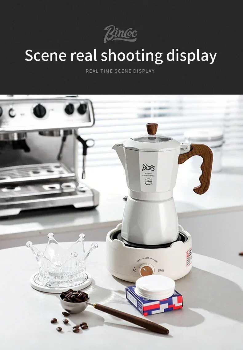 Bincoo Dual Valve Moka Pot Espresso Maker Mocha Pot Brewed Coffee Pot 220V Electric Stove Concentrated Extraction Barista Tools