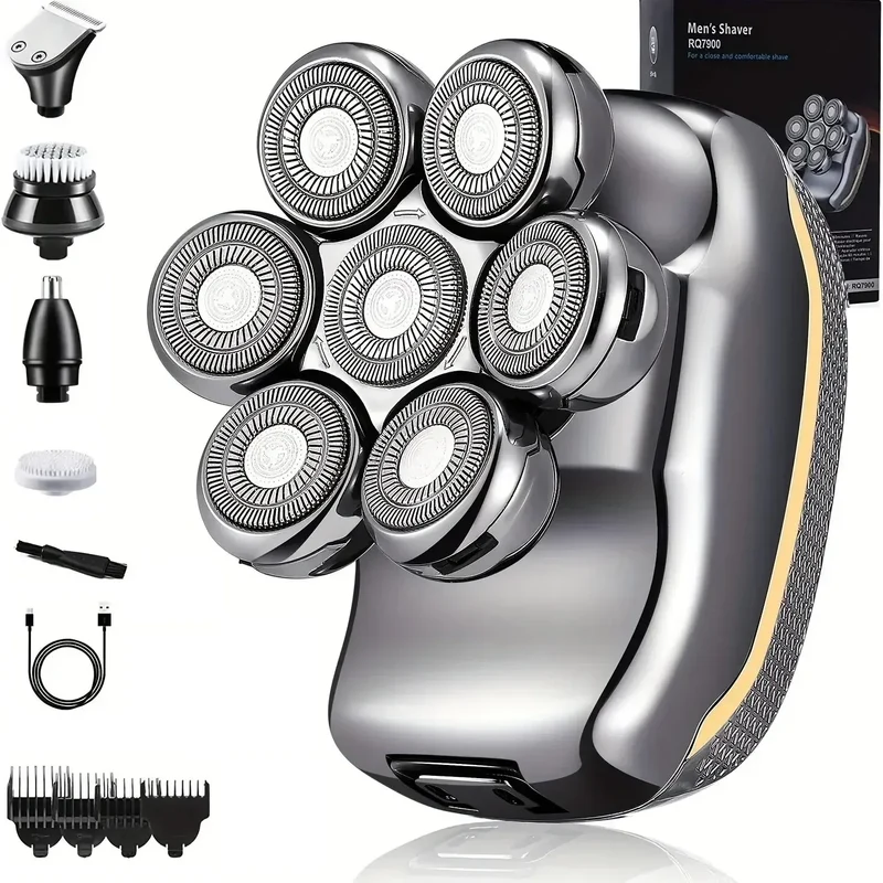 Men's Electric Head Shaver Razor Rechargeable Cordless Hair Shaving Razors for Bald Man 6 in 1 Waterproof Wet Dry Beard Trimmer